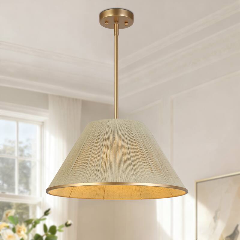 Modern Farmhouse 1-Light Gold Nature Pendant Light for Kitchen Island Dining Room - 20.5"Dx11"H