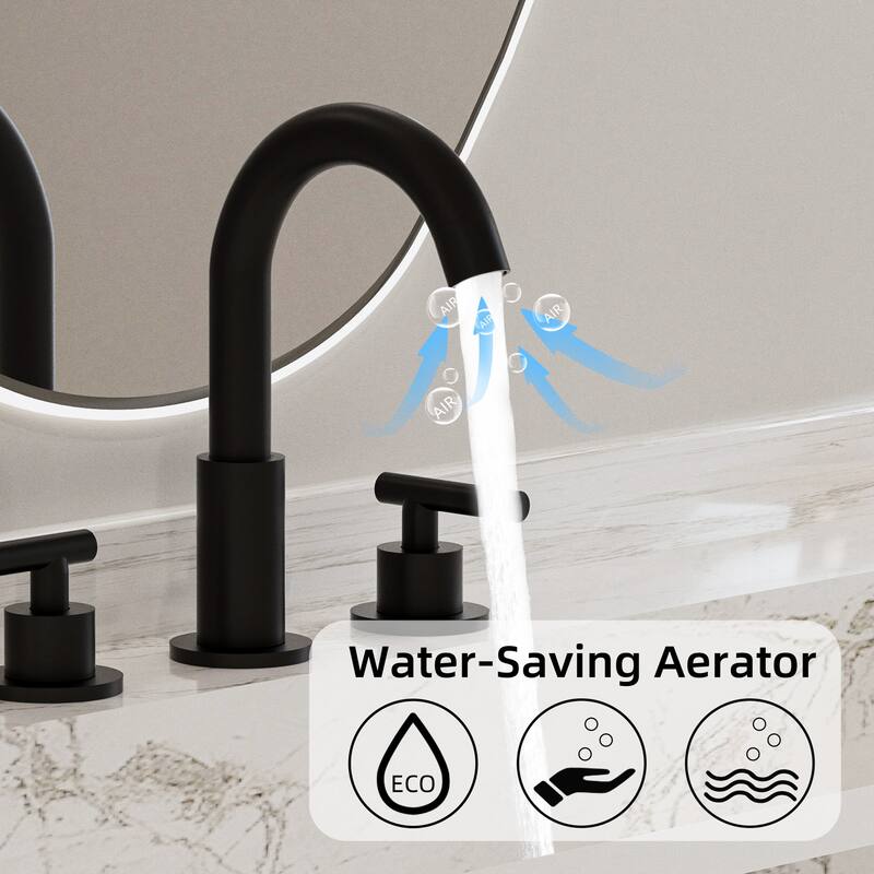 Modland Widespread 3-Hole Bathroom Faucet, 500K Cycle Ceramic Cartridge, 360 Swivel Spout & CEC Certified (Black/Gold/Nickel)