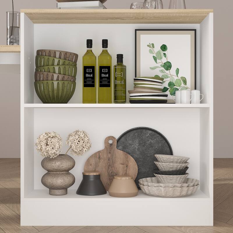 Dining Island - 2 Drawers, Shelves, and Large Countertop Bar Table
