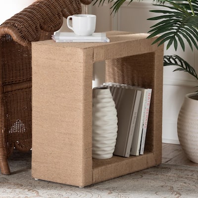 Adonica Modern Bohemian Natural Brown Jute and Wood End Table