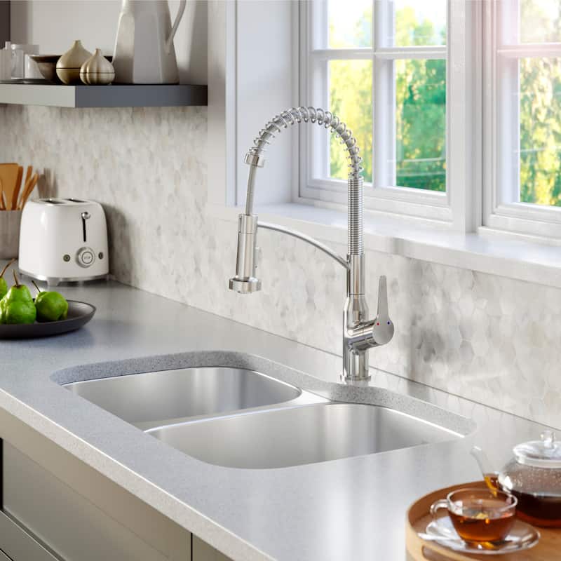 Karran 32" Undermount 16-Gauge Stainless Steel 40/60 Double Bowl Kitchen Sink Kit