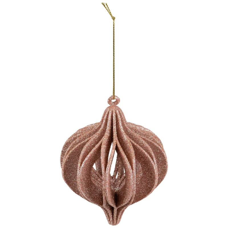 Champagne Open Cut Glitter Onion Shatterproof Christmas Ornament 5"
