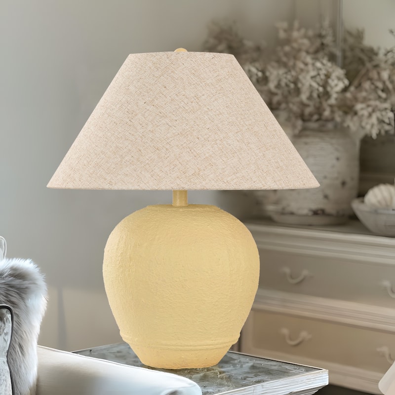 Global Accent Ceramic Table Lamp with Linen Shade - Large size: 21"H x 18"W x 18"D - Cream