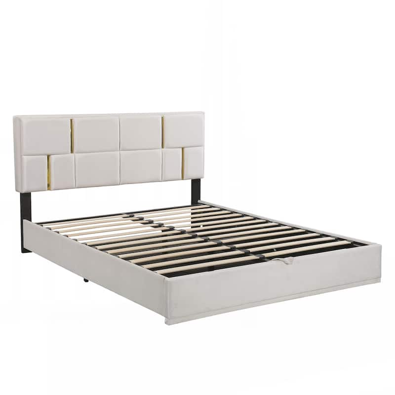 Queen Size Upholstered Platform Bed with Hydraulic Storage System