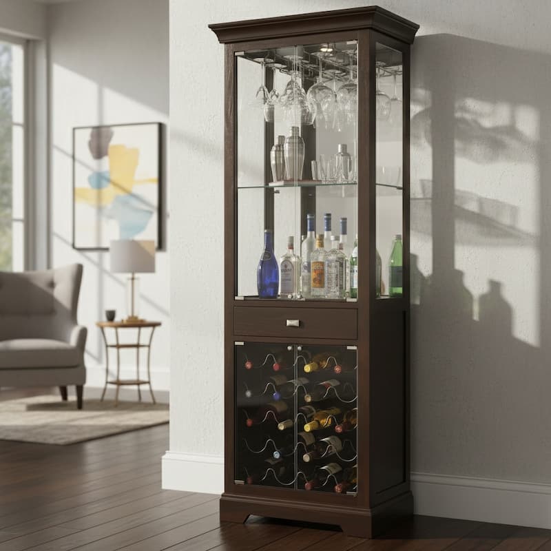 Howard Miller Black Solid Wood Liquor and Wine Cabinet - Black Coffee