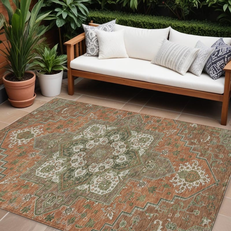 HomeRoots Oriental Traditional Rectangle Outdoor Rug - 8' X 10'