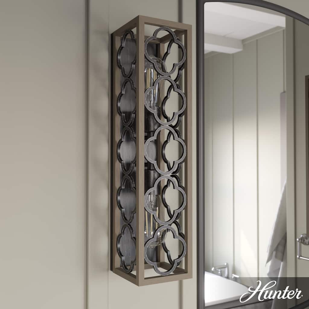 Hunter Gablecrest 2-Light Wall Sconce - Bathroom, Hallway, Bedroom - Modern Farmhouse, Distressed, Transitional - Damp-Rated!