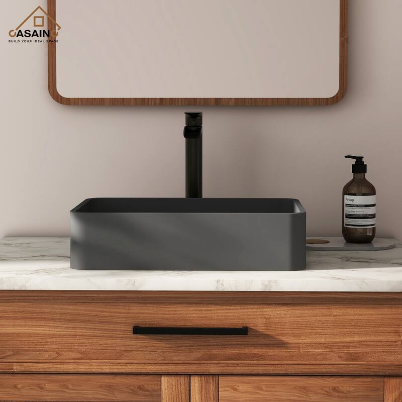 CASAINC Concrete Art Basin Rectangular Bathroom Vessel Sink with The Same Color Drainer