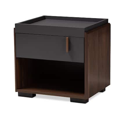 Rikke Modern and Contemporary Two-Tone Gray and Walnut Finished Wood 1-Drawer Nightstand - Dark Grey