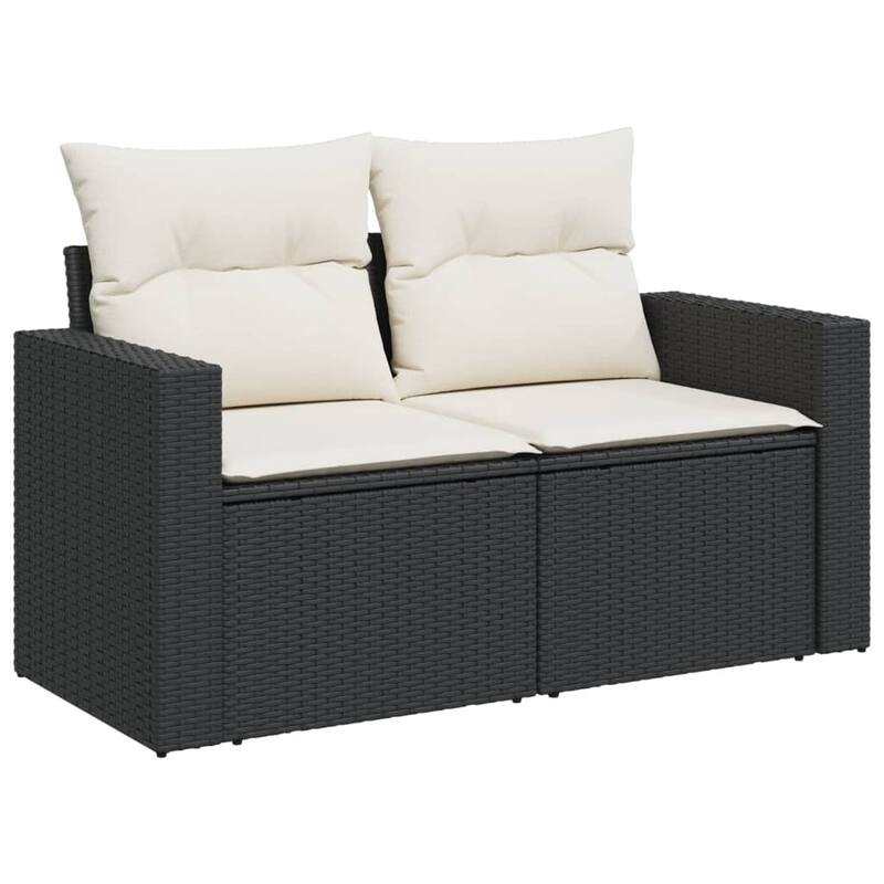 vidaXL Patio Sofa with Cushions 2-Seater Modular Couch Loveseat Poly Rattan - 24.4 x 51.6 x 27.2 in