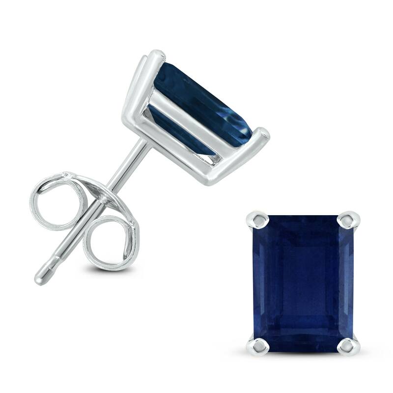 Marquee 14K White Gold 5x3MM Emerald Shaped Sapphire Earrings
