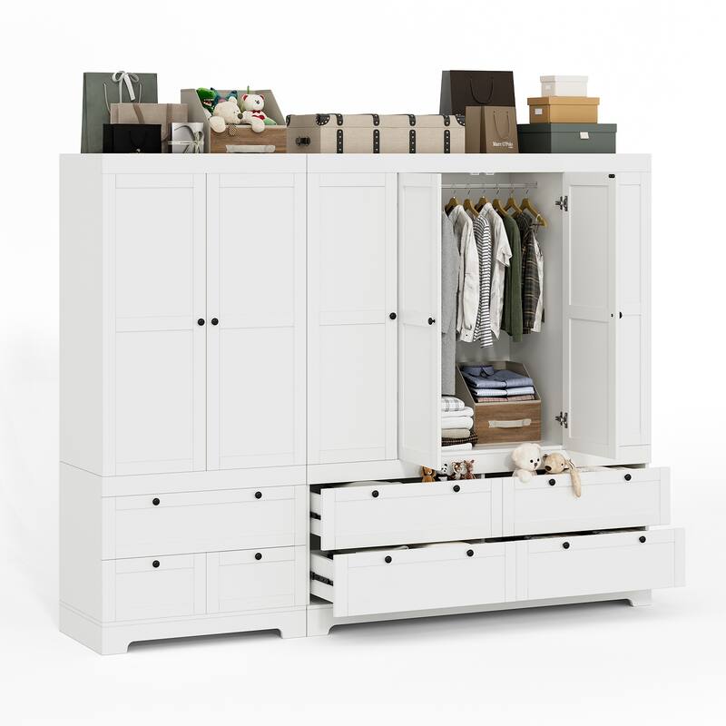 Gyomojoy Large White Wardrobe Closet with Drawers & Doors, Modular Armoire with Hanging Rods, Apartment & Dorm Storage