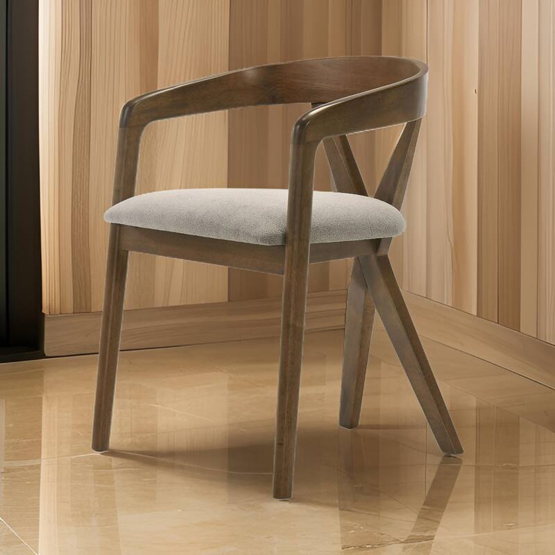 Cid Icy 23 Inch Dining Armchair, Plush Fabric Seat, Walnut Brown Solid Wood