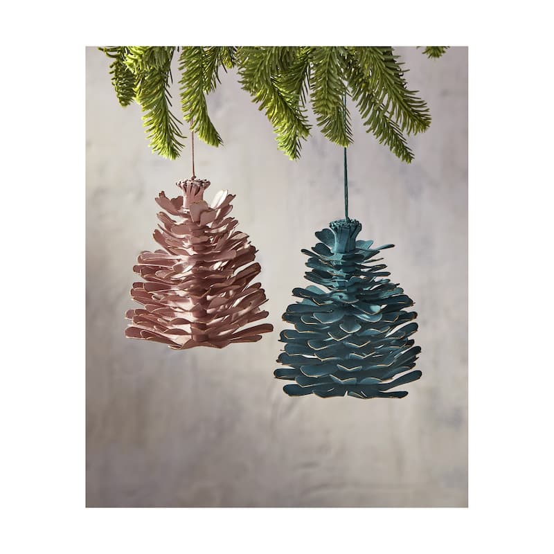 Cobalt Blue Paper Pinecone Tree Ornaments - Holiday Decor, 5" x 5" x 5" - Dust Clean Christmas Decorations
