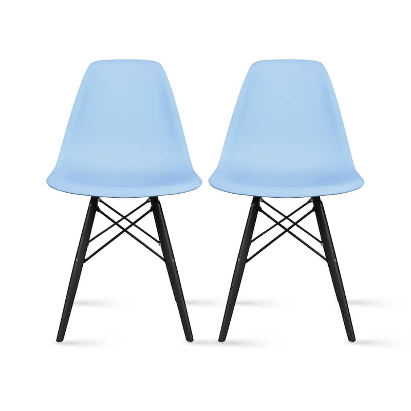 Plastic Eiffel Chairs Solid Wood Legs Molded Modern Armless Side Dining For Kitchen Work Office - Blue