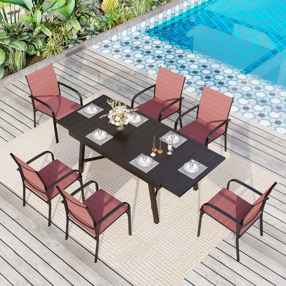 MAISON ARTS Outdoor Dining Set 7/9-Piece with Expandable Rectangular Metal Table and 6/8 Textilene Dining Chairs