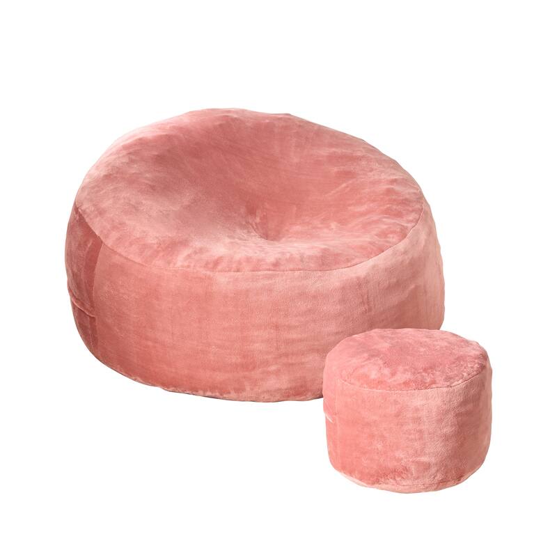 HOOOWOOO Dutch Velvet Fabric Bean Bag Chair with Ottoman