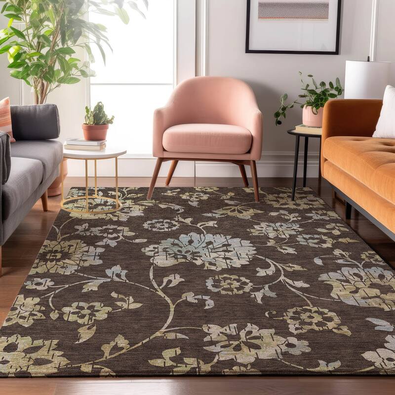 Premium Washable Super Soft Floral Whimsy Mayfield Rug - Chocolate - 2'6" x 3'10"
