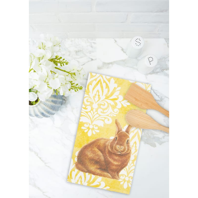 Damask Yellow Bunny Cotton Kitchen Towel