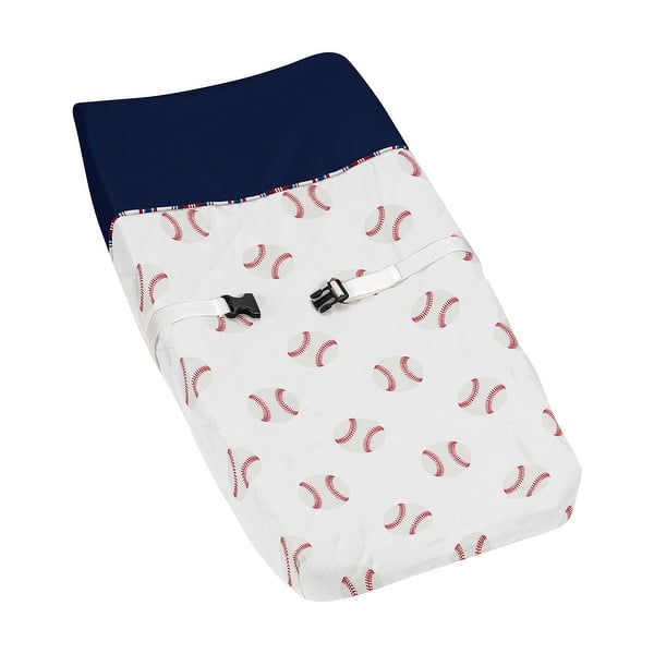 slide 2 of 6, Sweet Jojo Designs Red, White and Blue Baseball Patch Sports Collection Changing Pad Cover