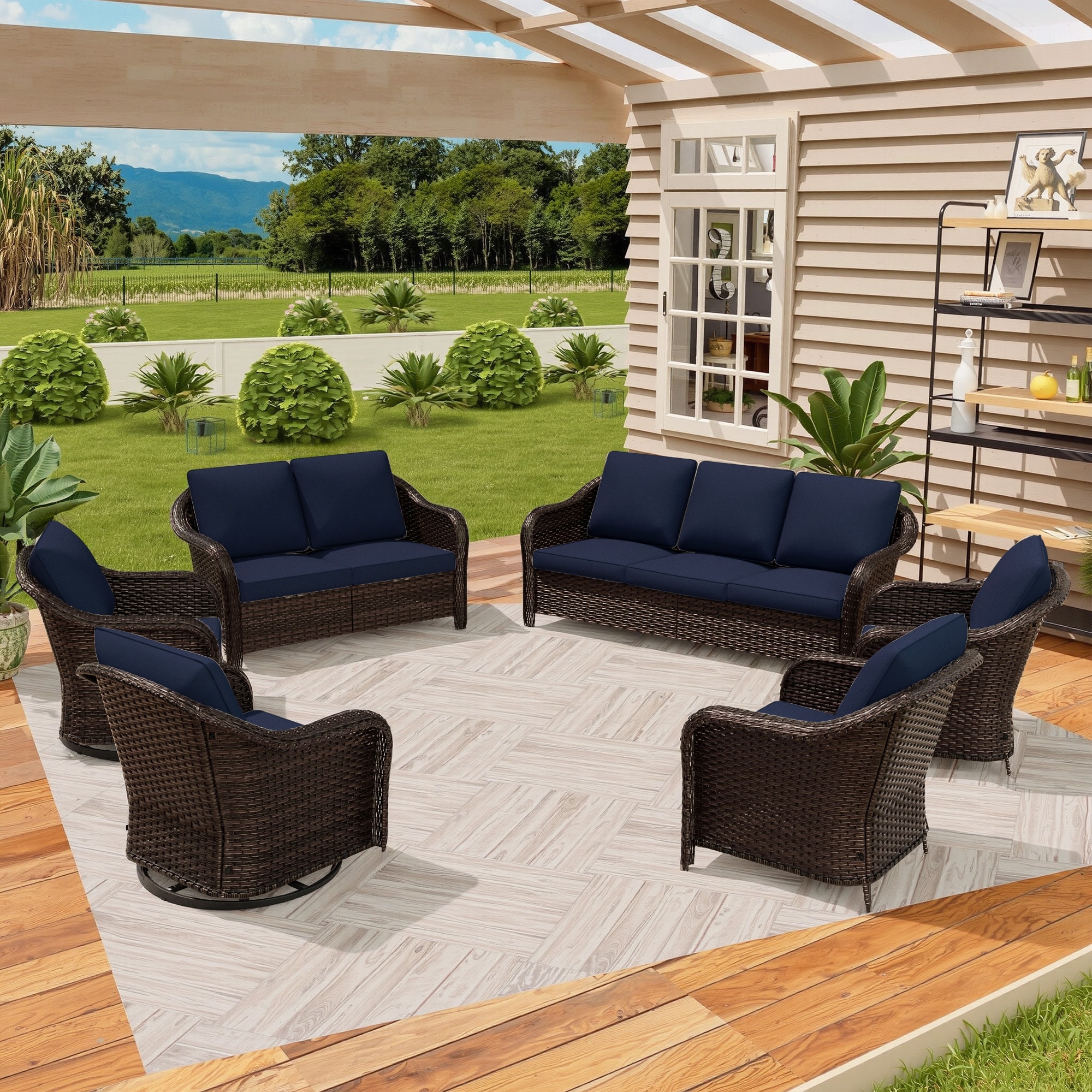 Cozywor 6-Piece Patio Furniture Set, Outdoor Rattan Wicker Conversation Furniture Set with Removable Covers