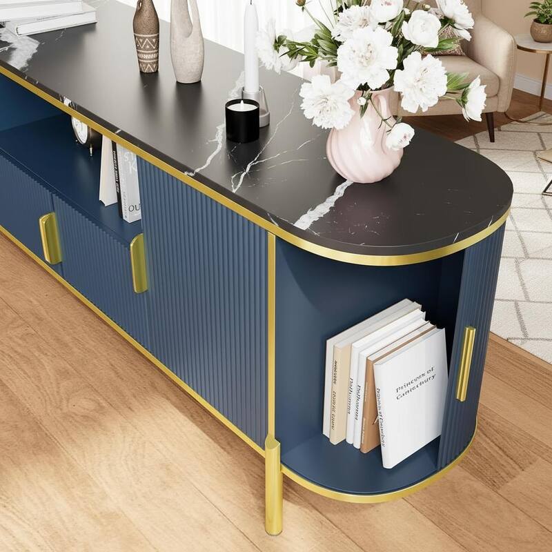 Fluted TV Stand, with Faux Marble Top