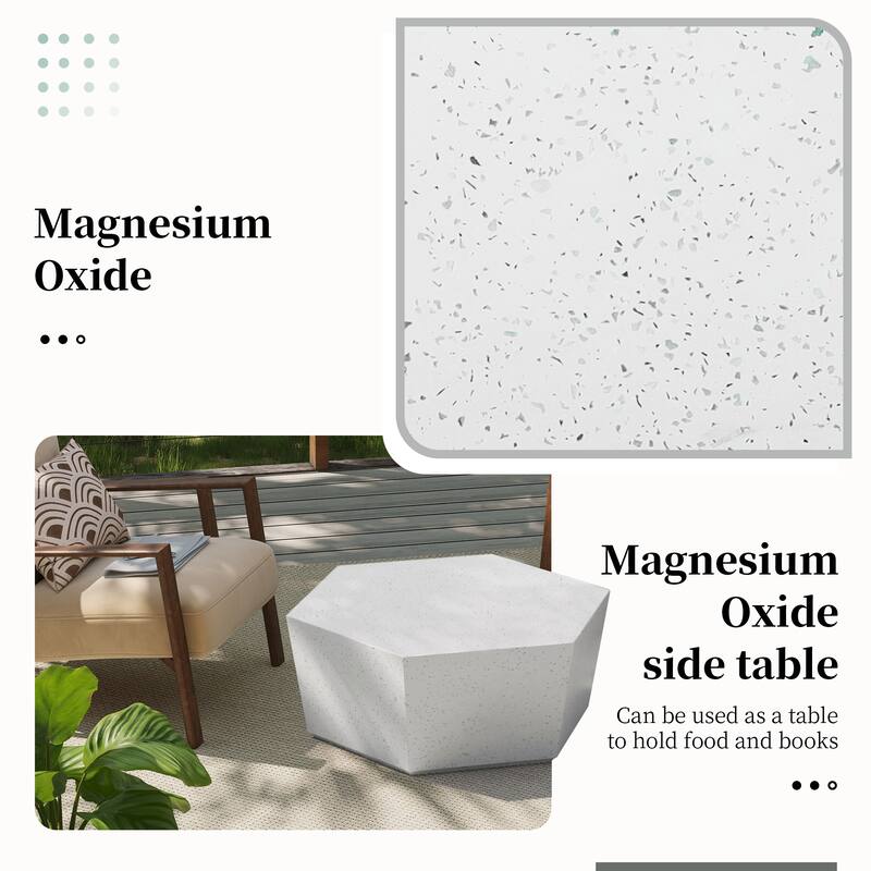 35-Inch Outdoor Side Table, Magnesium Oxide Hexagonal Coffee Table with Rain Cover