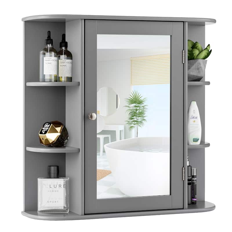 Wall Mounted Bathroom Storage Cabinet Medicine Cabinet with Mirror - Grey