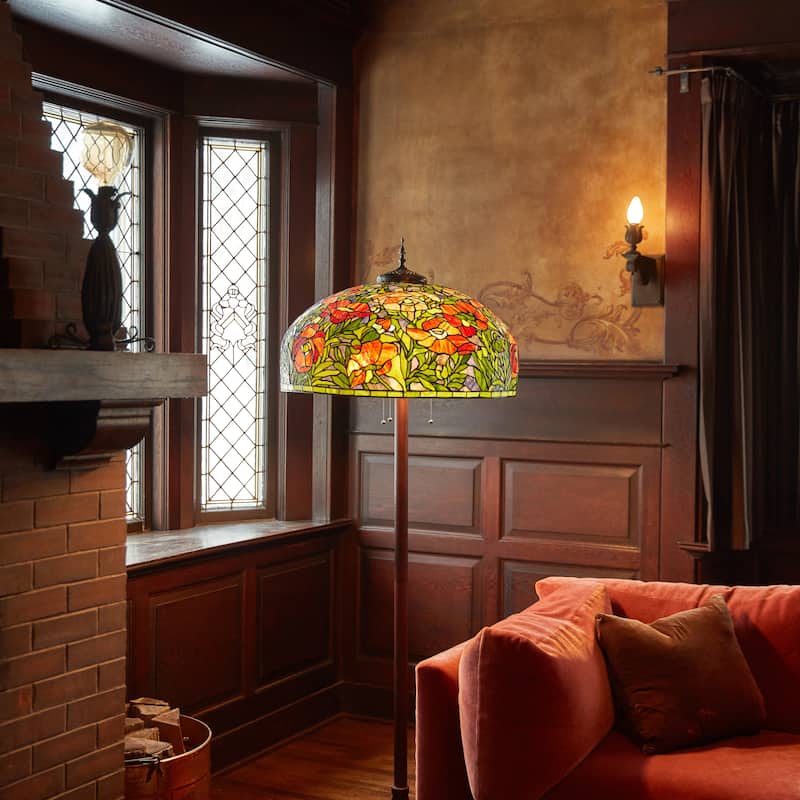Adele River of Goods Tiffany-Style Poppies Stained Glass 69-Inch Floor Lamp - 25.75" x 25.75" x 69"