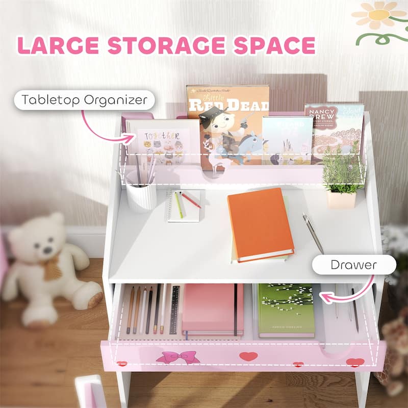 Kids Desk and Chair Set MDF with Storage Ergonomic Design for Ages 3 to 8 - 27.2" L x 19.7" W x 29.5" H