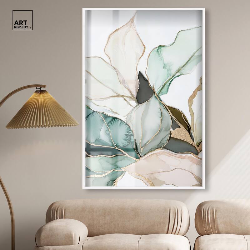 Pastel Leaves with Gold III Shadowbox by Art Remedy