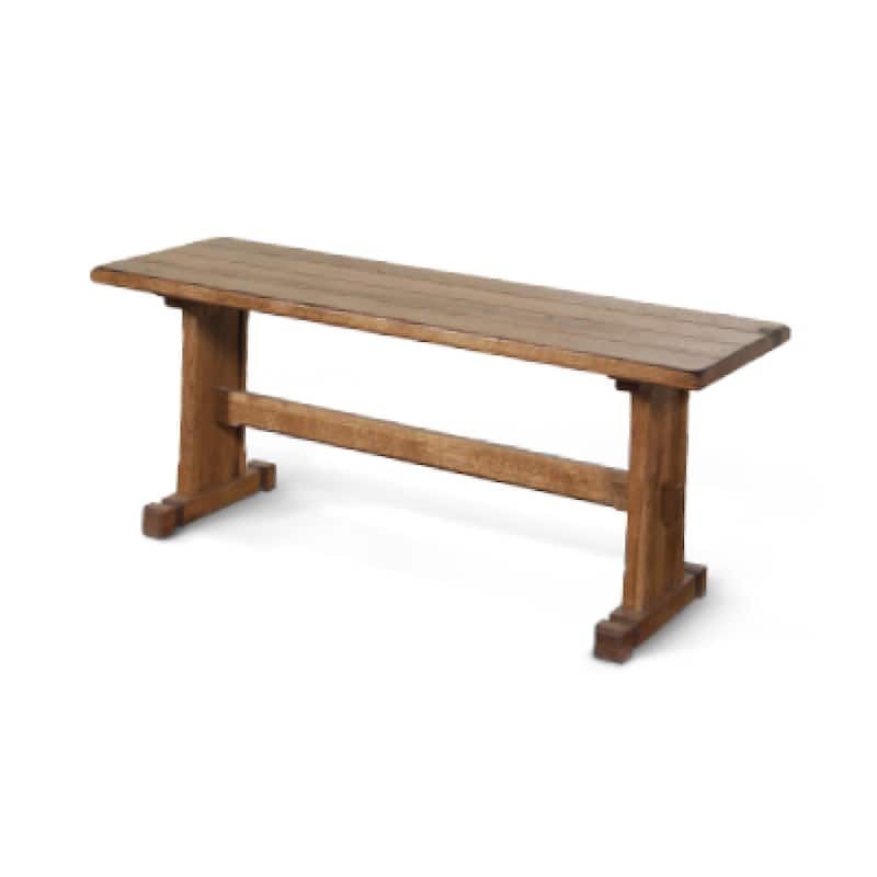 Marv Dining Bench, Trestle Base, Light Brown Mindi Wood 46 Inch