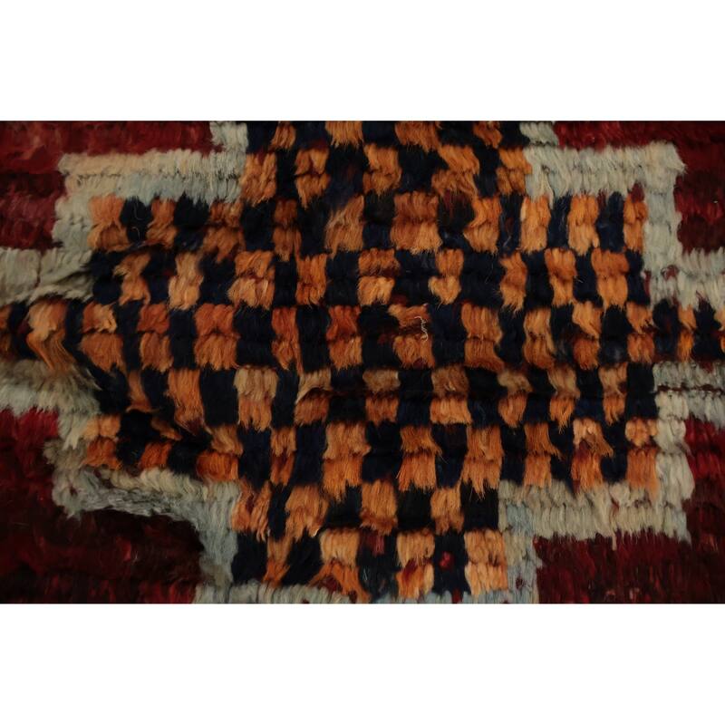 Hand Knotted Oriental 100% Wool Carpet Modern Tribal Red Moroccan Area Rug - 9' 7'' X 6' 7''