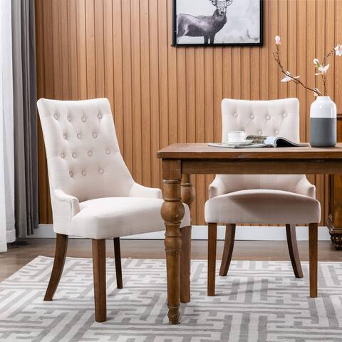 Modern Elegant Button-Tufted Upholstered Solid Wood Parsons Dining Chairs (Set of 2)