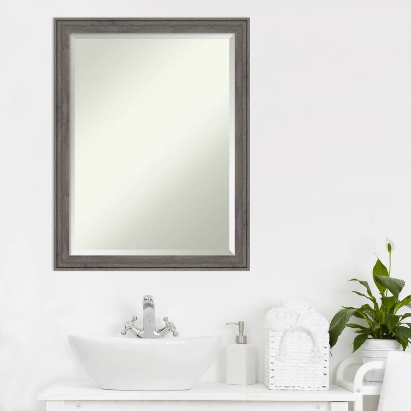 Beveled Wood Bathroom Wall Mirror - Regis Barnwood Grey Narrow Frame - Regis Barnwood Grey Narrow
