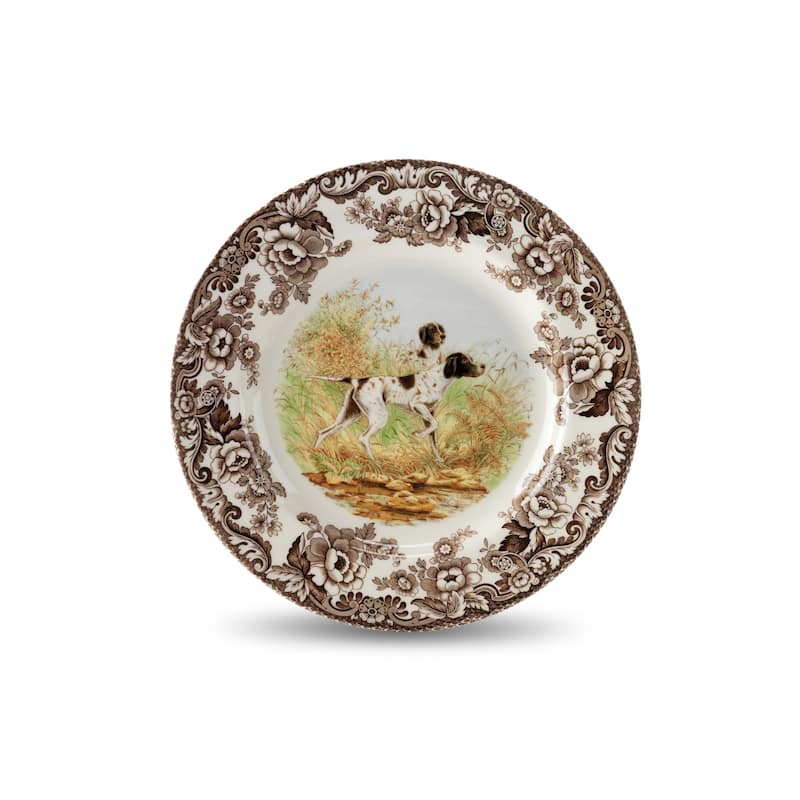 Spode Woodland Dinner Plate Dog Motif - 10.5 - Flat Coated Pointer