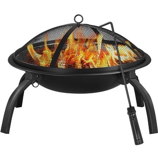Round Iron Fire Pit Folding Fire Pit Outdoor Wood Burning Firepit for ...
