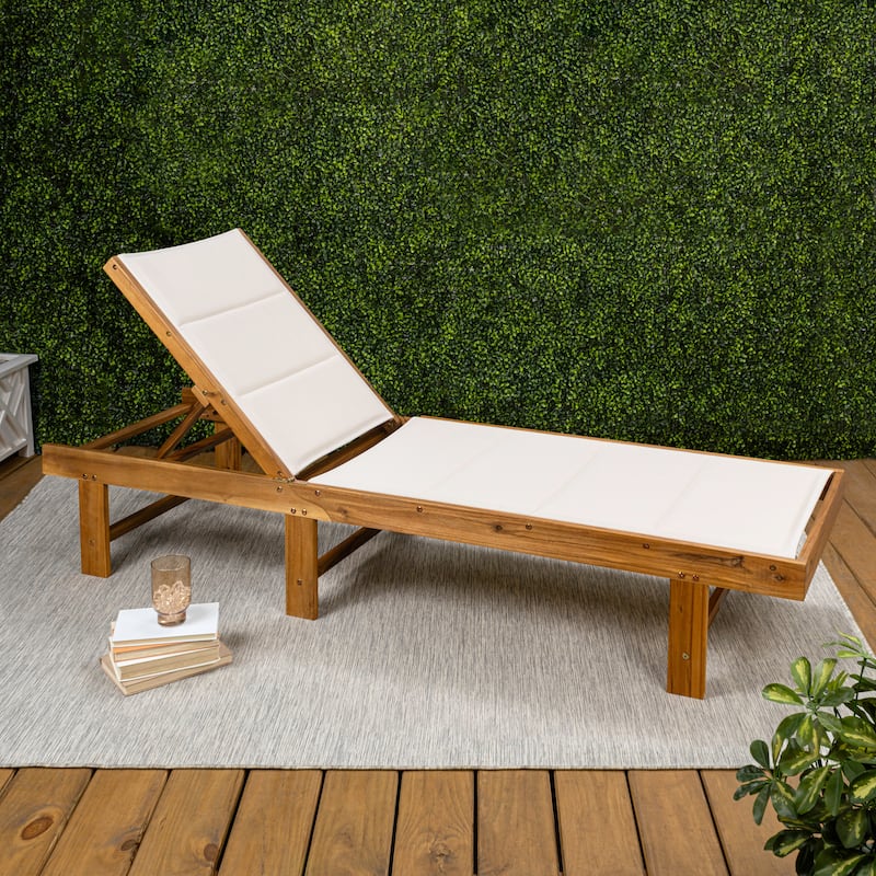 Adjustable Acacia Wood Outdoor Chaise Lounge - JONATHAN Y