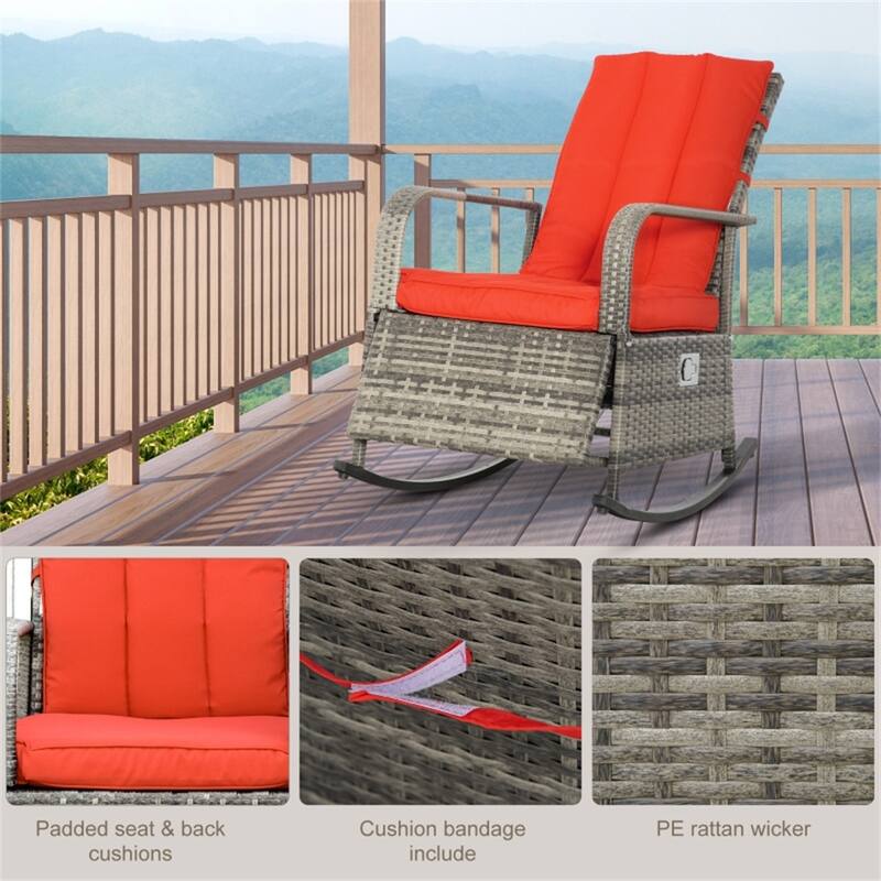 Reclining Outdoor Rocking Chair with Removable Cushion Covers and Adjustable Footrest for Comfortable Seating