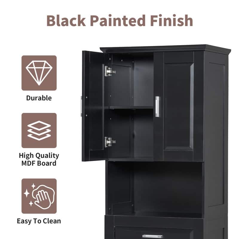 Tall Bathroom Cabinet with Tilt-Out Laundry Basket and Upper Storage Cabinet