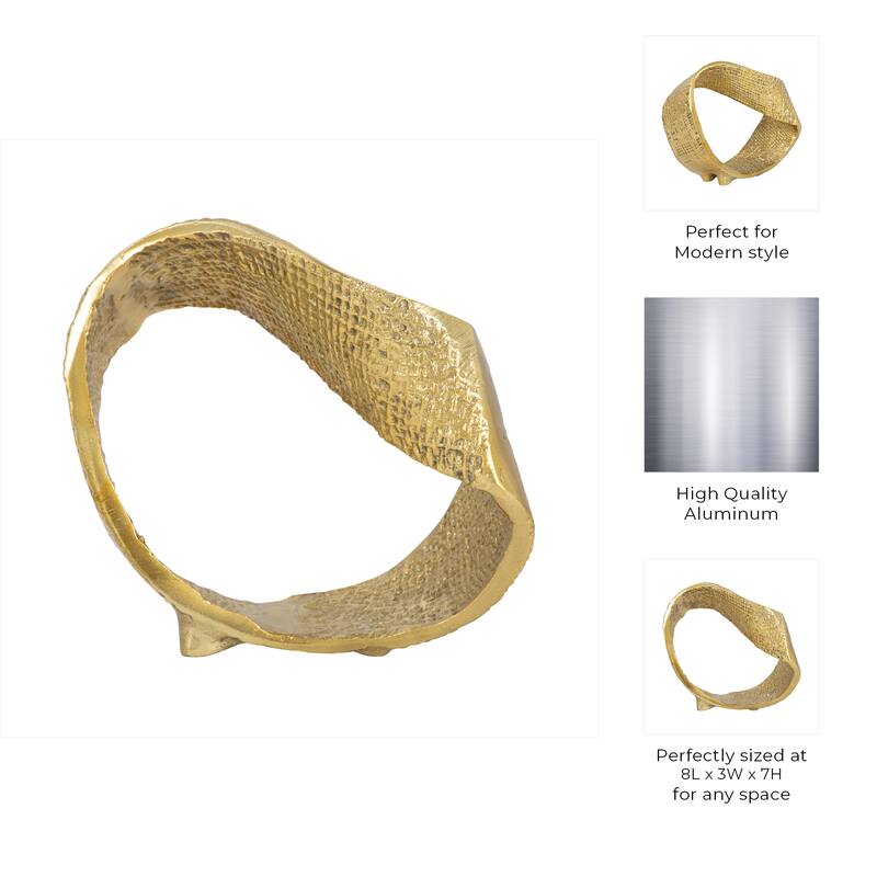 Twisted Hammered Ring Table Sculpture and Statues for Home Decor, Gold