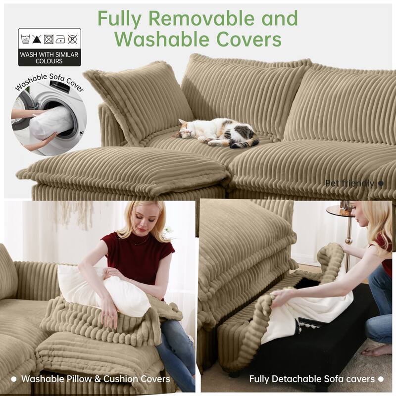 Corduroy Upholstered Armchair with Washable Covers, Deep Seat Single Couch Chair with Large Pillows, Small Space Reading Chair