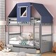 preview thumbnail 1 of 7, Gray+Blue Twin over Twin Wood Bunk Bed with Drawers & Tent Gray+Blue