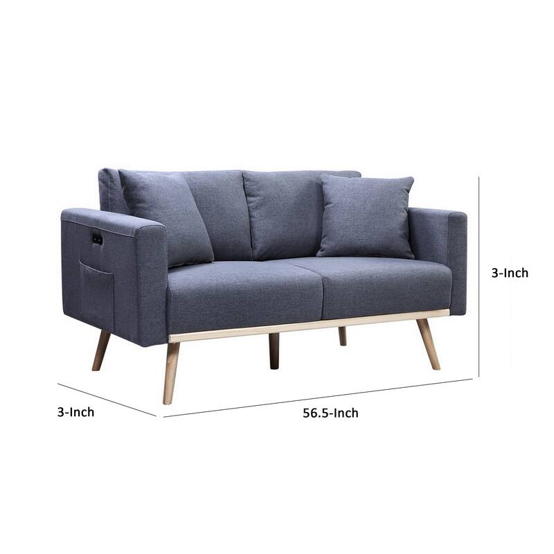 Mico 57 Inch Modern Loveseat, USB Ports and Side Pocket, Dark Gray Fabric