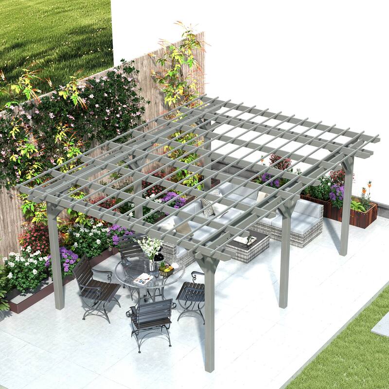 Outsunny 12' x 16' Outdoor Pergola, Wood Gazebo Grape for Climbing Plant Support at Garden, Patio, Backyard, Deck, Brown