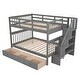 preview thumbnail 4 of 9, Multifunctional Design Wood Bunk Bed with Storage Space and Guardrail, Stable Construction, Grey