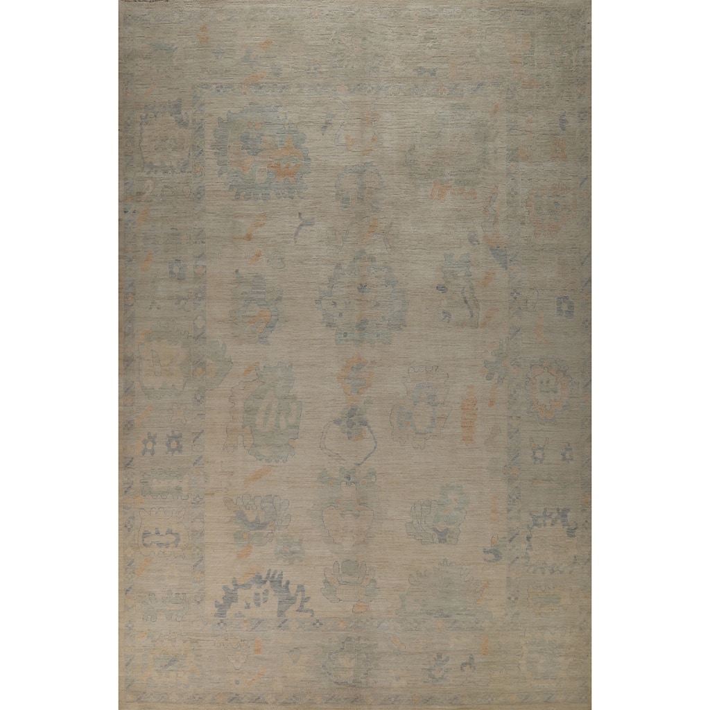 Hand Knotted Oriental 100% Wool Carpet Transitional All-Over Beige & Ivories Oushak Area Rug - 13' 9'' X 10' 0''