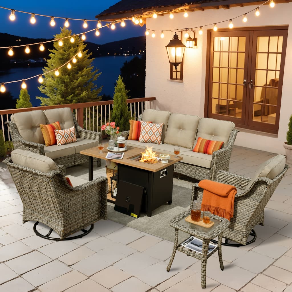 XIZZI 6-Piece Outdoor High-back Furniture Swivel Chair Set