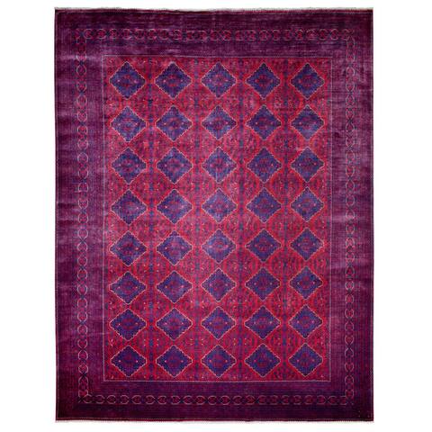 Shahbanu Rugs Deep and Saturated Red Soft Wool Hand Knotted Afghan Khamyab with Geometric Medallion Design Rug (9'10" x 13'0")