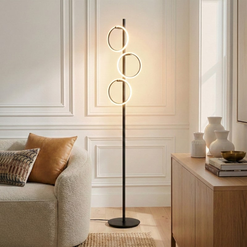 Brightech Saturn 66 in. Industrial 3-Light 3-Way Dimming LED Floor Lamp with 3 Replaceable LED Rings